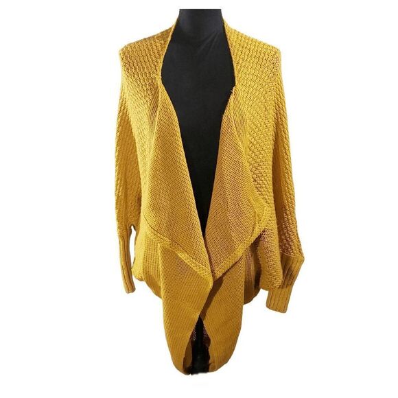 Vutti Yellow Acrylic Full Sleeve Open Front Knit Long Sleeve Cardigan Size OS - Picture 2 of 9
